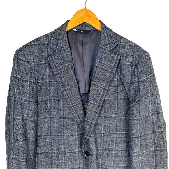 Galaxy Lifestyle Mens Wool Blend Plaid 2 Button Blazer Dark Gray Blue Made Korea - Picture 4 of 13